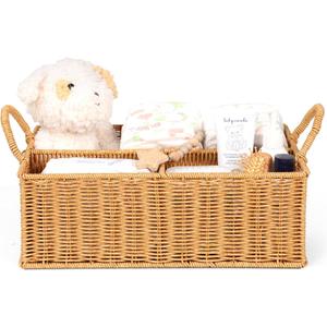 Diaper Caddy Organizer, Hand Rattan Nursery Baby Basket Changing Table Organizer for Baby Essentials, Baby Shower Gifts, Versatile Shelf Basket Bathroom/Kitchen Organizer (Natural, L)