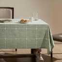 ZeeMart Grid Embroidered Hemmed Tablecloths, Green 60x120 Inch, Farmhouse Style Heavy Weight Cotton Linen Sage Green Tablecloths, Boho Plaid Water Resistant Rectangle Table Cloth