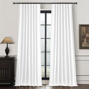 Bright White Blackout Patio Door Curtains 90 Inches Long 2 Panels Set, Cute White Cottage Core Pleated Thick Linen Curtain for Kids Bedroom Nursery Windows Room Darkening Insulated Drapes Back Tab