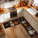 Artoid Mode Bats Black Cats Boo Pumpkin Halloween Kitchen Mats Set of 3, Home Decor Low-Profile Kitchen Rugs for Floor - 17"x29"+17"x36"+17"x47"
