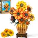 PLAXSOON Sunflower Building Set with Lights Vase Base, Flowers Botanical Collection Building Block for Adult Women Girls 12+, Gift for Mothers Day, 1180PCS Art Bouquet Bonsai Plant Building Kit