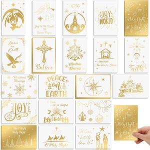 Nuanchu 80 Pcs Religious Christmas Cards Bulk 4 x 6 Inch Peace on Earth Christmas Blessings Postcards Christian Gold Foil Embossed Greeting Cards for Friends Relatives Holiday Party, 20 Designs
