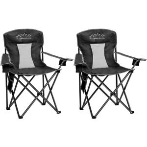 2PCS Mesh Folding Camping Chairs, Oversized Portable Outdoor Chairs, Weight Capacity 325 lbs with Cup Holder, Storage Pocket, Carry Bag Black