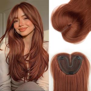 Isaic 24 Inch Synthetic Hair Toppers for Women with Thinning Hair, Clip In Crown Topper Hair Extensions with Adjustable Bandage, Layered Wiglet for Natural Coverage (Copper)