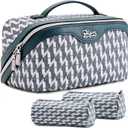 BOYATU Travel Makeup Bags for Women: Large Capacity Cosmetic Bag Set of 3 - Vegan Leather Make up Bags with Compartments - Wide Open Waterproof Toiletry Organizer Bag with Handle (B-01-Royal blue)