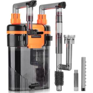 hygger Hang-On-Back Canister Aquarium Filter,No Dry Burning Quiet Fish Tank Filter with Duckbill Nozzle Shower Pipe Outlet Oil Skimmer Adjustable Water Flow 3 Types Filter Media (6W for 10-20 gal)