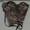 SHYMMUO Women Black Corset Top Elegant Strapless Bustier Tops Lace Up Sexy Office Lady Cosplay Costume Secretary Outfit (XX-Large, Leopard Print)