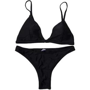 ZAFUL Womens Bikini Sets Two Piece Back Tie String Sexy V Neck Triangle Thong Cheeky Bathing Suit Swimsuit Swimwear L Black