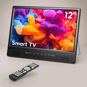 Desobry 18.6 Inch Small Smart TV, LCD Flat Screen Smart TV Built-in 180°Adjustable Stand/ATSC Tuner/HDMI/AV/USB for Kitchen, Bedroom, Camping, RV