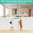 196 Inch Retractable Baby Gates Extra Wide, 41 Inch Reinforced Extra Tall Gate for Large Openings, Mesh Safety Gate for Kids Pets, Retractable Dog Gate for Pool Garages Doorway Indoor Outdoor, White