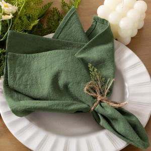Socomi Cloth Napkins Green Fall Thanksgiving Washable Reusable Bulk Linen Cotton Napkins Set of 10 17"x17" for Wedding Party Bridal Baby Shower Birthday Dining Table Decorations