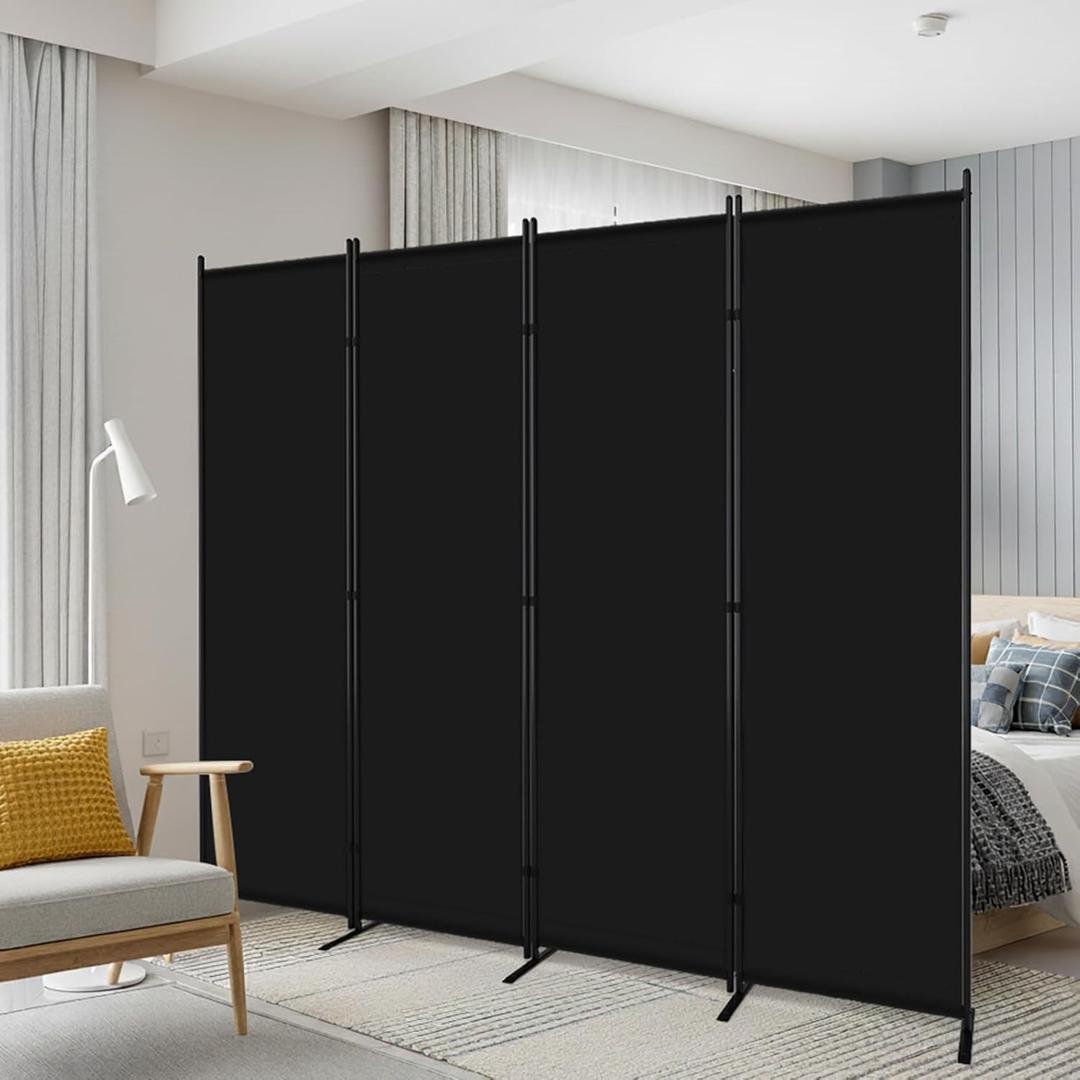 AKTOP 4 Panel Room Divider, 6FT Portable Wall Divider for Room Separation, 88"W Fabric Partition Room Dividers and Folding Privacy Screens, Freestanding Room Separators for Home Office Bedroom, Black