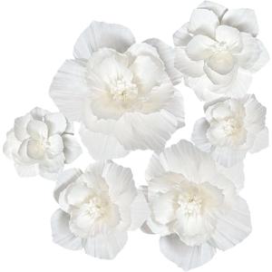 Qunland White Paper Flowers Artificial 3D Wall Décor Wedding Birthday Bridal Baby Shower Nursery Room Backdrop Table Centerpieces 12"-8" 6 Pcs Crepe Tissue Paper Flowers Party Decorations