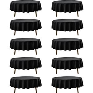 10-Pack Black Round Tablecloths, 90 Inches, Stain-Resistant Polyester for 4-5 Ft Round Tables - Washable Table Covers for Weddings, Banquets, Birthday Parties, Events