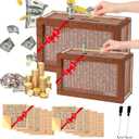 2Packs Money Saving Box Piggy Bank Wooden Coin Bank for Kids Adults boy Girl Reusable Cash Box Money Box Wooden Savings Box with 1k 3k 5k 10k Money Saving Target Best Gift for Friends($10000,Brown)