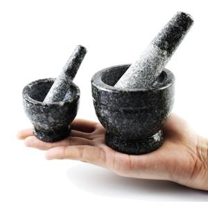 2 pcs Granite Mortar and Pestle Set, Miniature Grinder for Herbs, Asian Spices and Seeds for Thai, Chinese, Indian Cuisine Chefs and Home Cooks  (Grey 2 in and Grey 3 in.) (2 pcs Cup 2 oz. & 1 oz.)