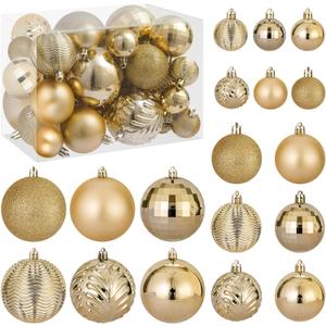 36 Pieces Christmas Ball Decoration Set, Shatterproof Hanging Christmas Xmas Tree Ornaments, Indoor & Outdoor Decoration for Wreath and Party Decorations (Gold)