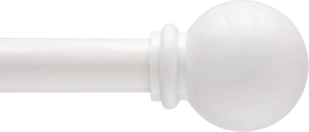 Kenney Chelsea Ball End Window Curtain Rod, Adjustable Curtain Rod for Windows 28 to 48 Inches, Extendable Curtain Rod Set, White Curtain Rod
