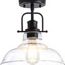 Flush Mount Ceiling Light Fixture < Bulb NOT Included >, Black Metal Frame Ceiling Light Fixture with Seeded Glass, Farmhouse Light Fixture for Kitchen Island Entryway Porch Foyer