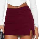 SOLY HUX Women's Mini Skirt Skorts Y2k Split Zipper Side Stretchy Pencil Bodycon Skirts with Shorts Underneath (Pure Burgundy)