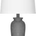 CINSARY 25" Grey Farmhouse Jar Table Lamps, 3 Way Touch Control Rustic Bedside Lamps with USB A+C Ports & AC Outlet, Pot Nightstand Lamps for Bedroom End Table (LED Bulbs Included)