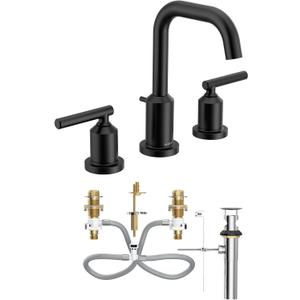 Moen Gibson Two-Handle High Arc Widespread Modern Bathroom Sink Faucet for 3-Hole Setups with Valve Included, Matte Black, TV6142BL