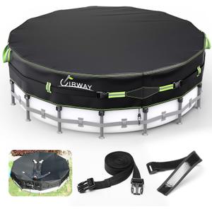 UIRWAY 500D Pool Cover 15FT Round [2025 Upgraded Heavy Duty Fabric] Solar Pool Covers for Above Ground Pools, New Super Windproof Gel-Coated Tarp Straps, Swimming Pool Covers with UV Protection