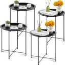 Kigley Set of 4 Metal Side Table Folding Tray Round Foldable End Table Outdoor Tray Table Small Stable Snack Nightstand for Outdoor Indoor Living Room Bedroom Patio, Black, 18.5 x 18.5 x 19.7''