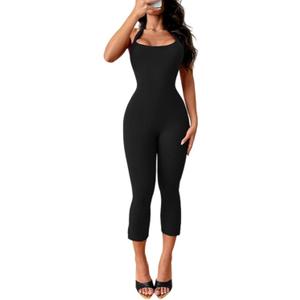ECHOINE Backless Halter Neck Jumpsuit For Women Bodycon Cropped Capri Romper Black L