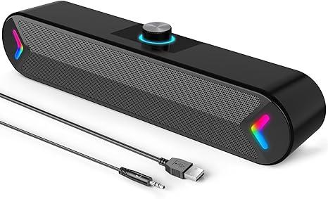LENRUE Computer Speakers,Wired USBPowered Soundbar with 10W Stereo Sound for PC Desktop,PlugnPlay (A39PRO /Black)