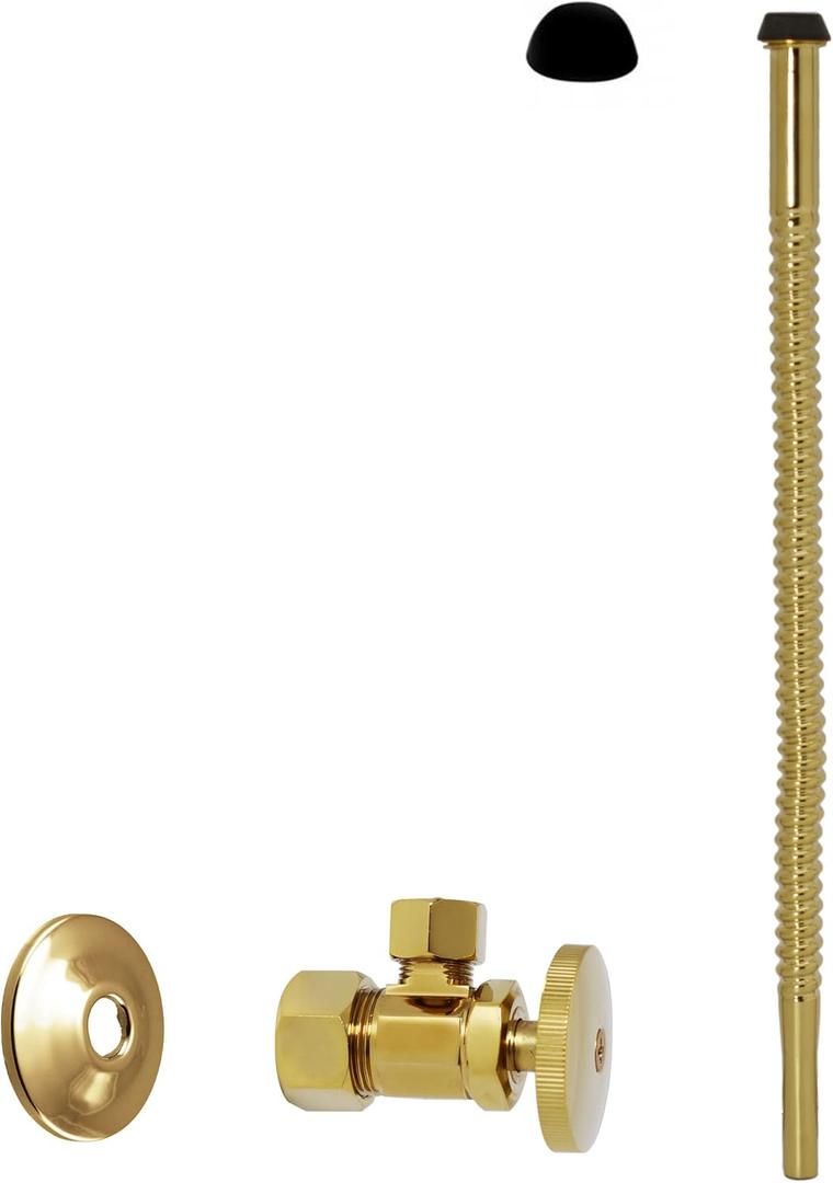 Westbrass Corrugated Supply Kit with Round Handle, 5/8" OD x 3/8" OD x 12", Polished Brass, D105K12-01