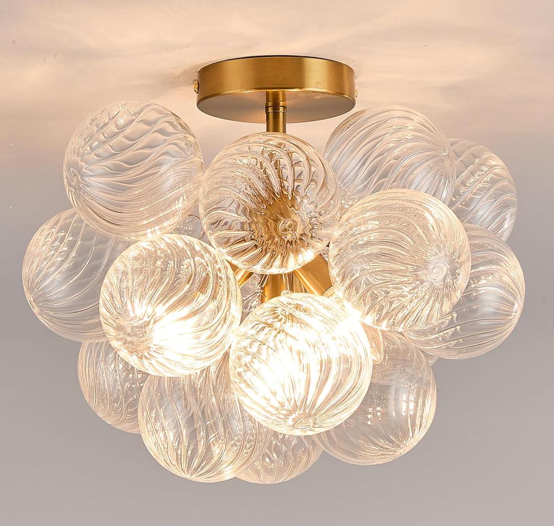 Chandelier 4 Lights Bubble Pendant Light (Clear Balls Flush Mount)