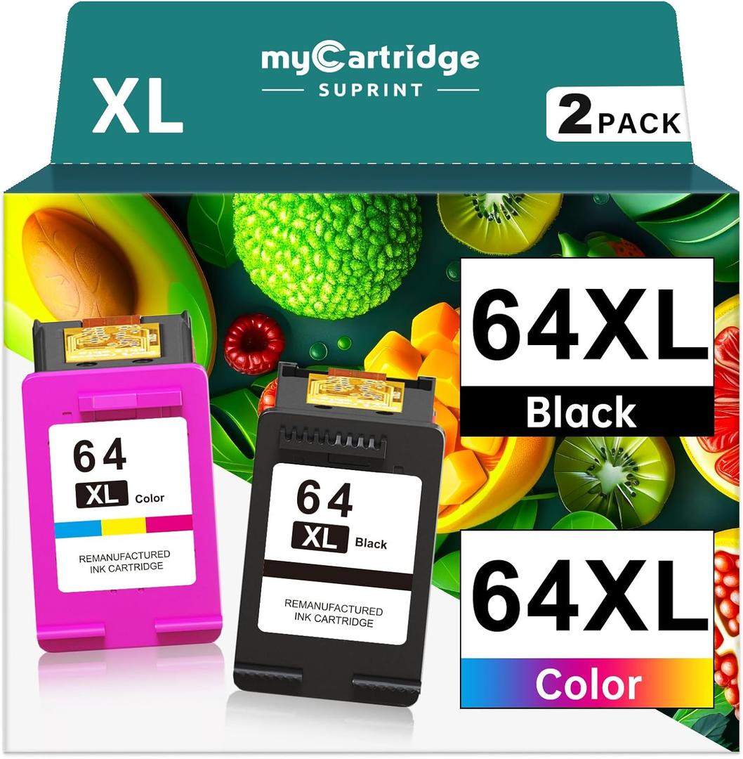 64XL Ink Cartridge Combo Pack for HP Ink 64 Replacement for HP 64 Ink Cartridges Black/Color Combo Pack for Envy Photo 7855 7858 7155 7800 6255 6200 Tango X Tango Terra Printer Ink HP 64