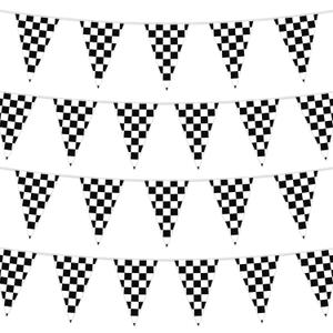 HOOSUN Checkered Flag Banner Race Cars Birthday Decorations,98 Ft 48 Pcs Checkered Flag Party Supplies,Racing Flags Decorations,Black and White Race Car Flag Pennant Banner for Nascar Cars Theme Party