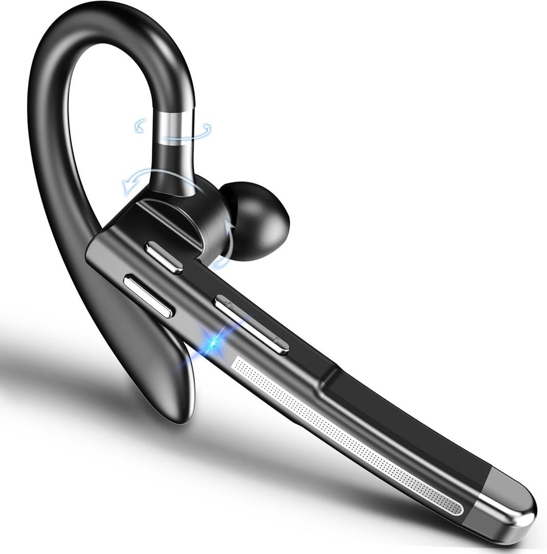 Bluetooth Headset V6.1, Wireless Handsfree Earpiece with Mic, CVC8.0 Noise Canceling Headphone for Calls, Driving Headset for Trucker, Single-Ear Earphone for Business/Driving/Leisure/Work