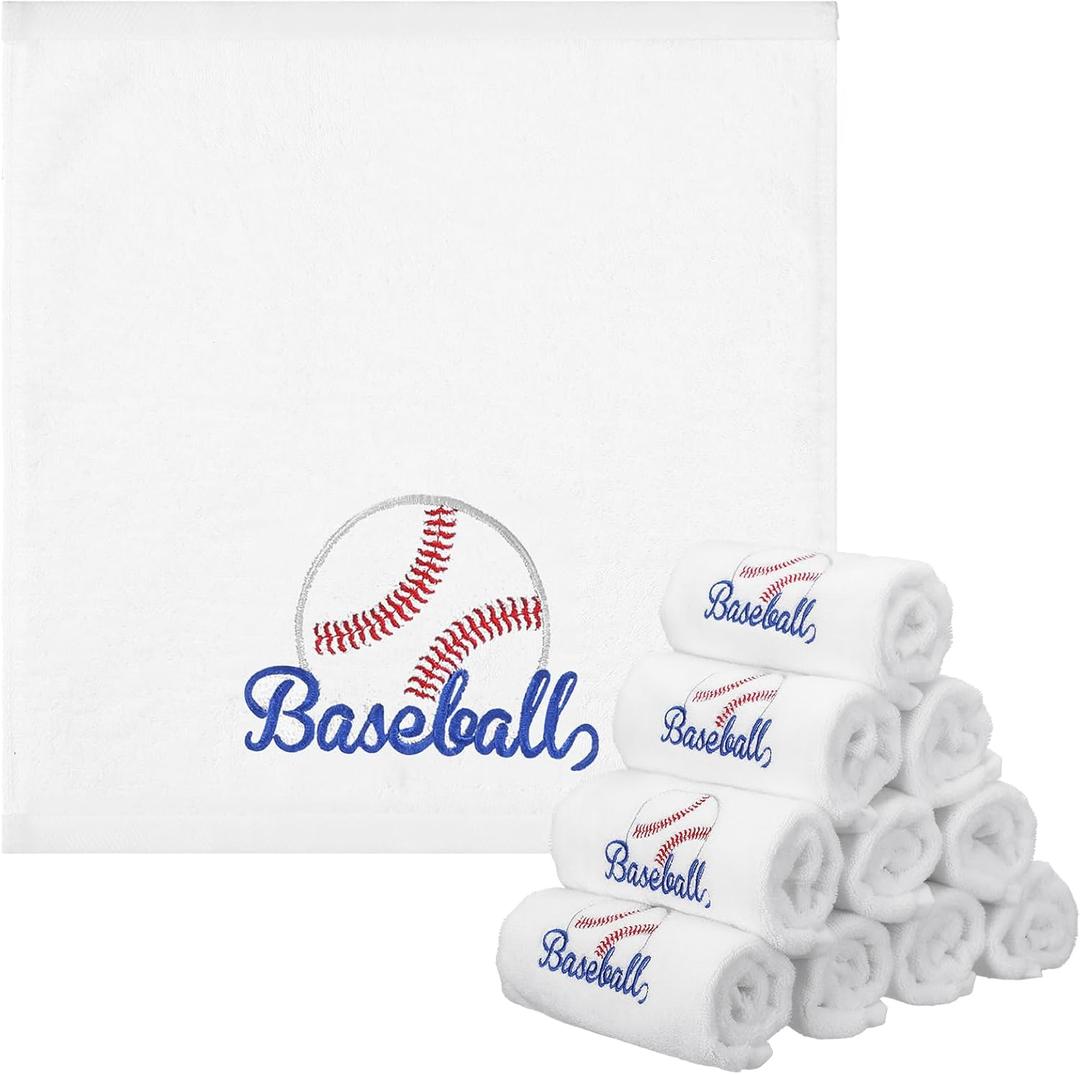 12 Pcs Baseball Towel Baseball Team Gift Party Favor Gift Absorbent Cotton Embroidered Hand Towels for Women Men Bath Sweat Sports Lovers Coach Player Team Gym Bathroom Beach, White, 13.8 x 13.8 Inch