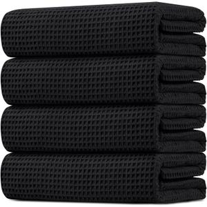 HOMEXCEL Waffle Bath Towels Set 4 Pack, Premium Microfiber Bathroom Towels, Lightweight, Highly Absorbent and Quick Dry Towel for Bathroom, Gym, Shower, Hotel, and Spa, 27 x 54 Inch, Black