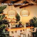 2 Pack Boho Rattan Chandelier for Dining Room 5-Lights Farmhouse Chandelier, 19 Inch-round-2pc