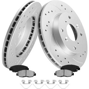 MOTOREVO Front Geomet Coated Brake Rotors Kit Civic [ 1990-2000 ] [ONLY for 239.8mm 9.4in, NOT 10.3in] [1990-2000 LX/DX, 1990-1995 Si] High-Carbon Alloy Drilled & Slotted Vented Discs & Ceramic Pads