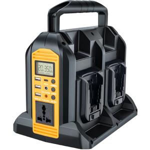 YEX-BUR 350W Power Inverter for Dewalt 20v 60v Battery, 4-Ports DC 20V to AC 120V Pure Sine Wave Inverter with 3 USB-A & 1 USB-C Port, 300LM LED Light for Outdoor Activities(No Battery)