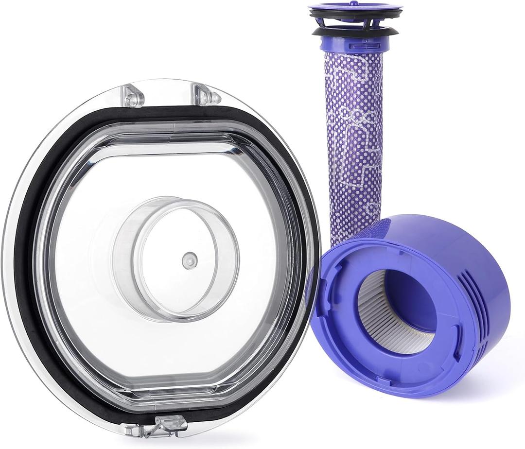 Dust Bin Lid Compatible with Dyson V7 V8 Vacuum Cleaner Dust Bucket Cover Replacement Parts, with Pre&Post HEPA Filter Set