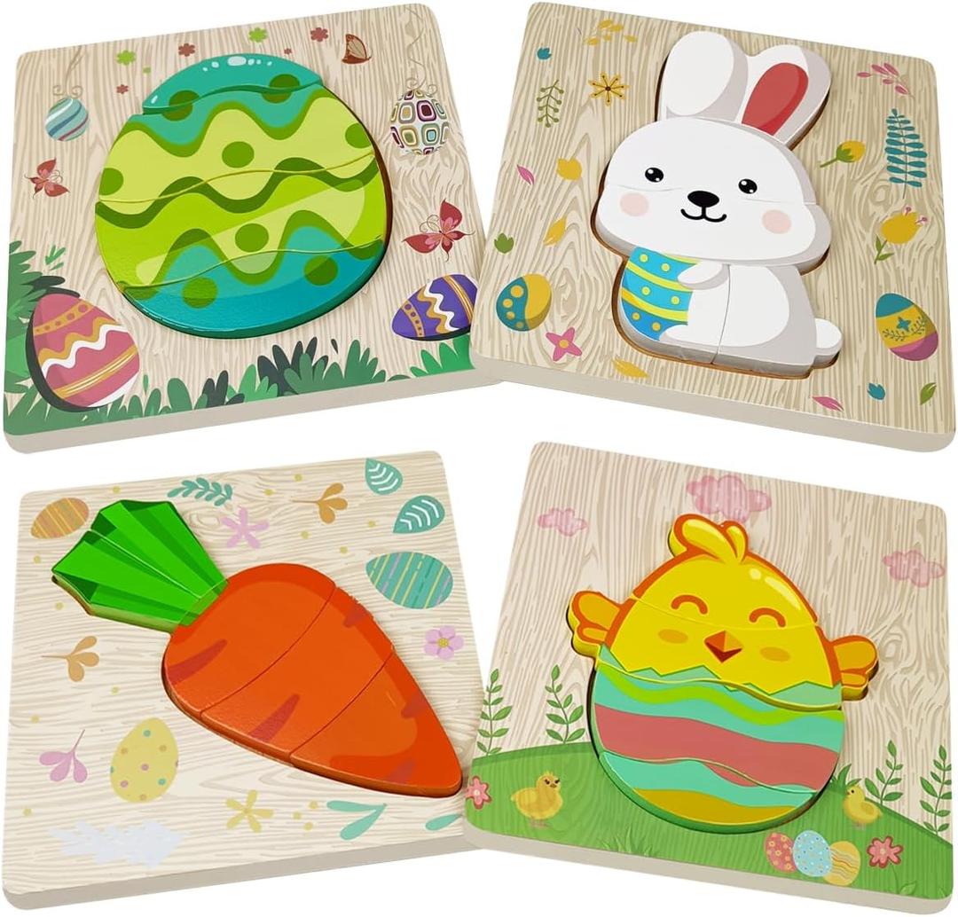 Jofan 4 Pack Easter Wooden Puzzles for Kids Toddlers Easter Toys Easter Basket Stuffers Gifts Party Favors
