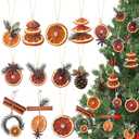 Yookeer 36 Pcs Wooden Christmas Tree Ornaments Print Natural Pine Cones Rustic Decorations Dried Orange Slices Cinnamon Sticks for Xmas Tree Home Decorations DIY Decor