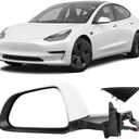 Dasbecan Driver Side Mirror Assembly Compatible with 2017-2023 Tesla Model 3 Left Mirror Pearl White with Power Adjusted/Power Folding/Heated & Memory Recall