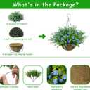 Artificial Hanging Flowers Basket, 12 UV-Resistant Bundles of Realistic Fake Flowers, Faux Plants for Outdoor Decor, Home, Garden, Porch, Patio, Spring & Summer Decorations, Blue