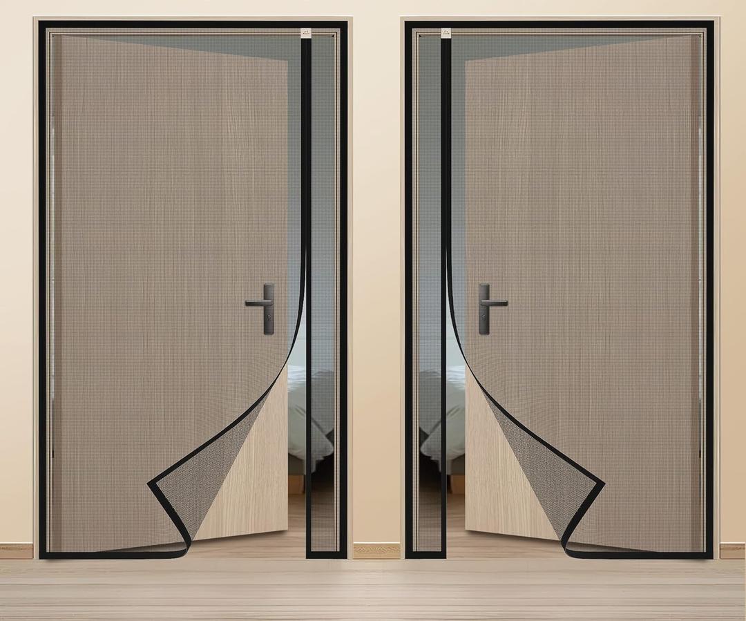 Magnetic screen door, reversible with right-to-left opening, with reinforced magnetic mesh, to prevent insects from entering, 36"x78", Black