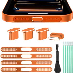 USB C Dust Plug Port Cover, Aluminum Type C Charging Port Plug Cover with Speaker Protection Dust Covers Phone Accessories for iPhone 17 Pro Max (Orange, for iPhone 17 Pro Max)