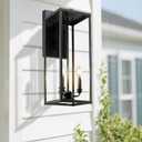 Bestshared Large Outdoor Wall Sconce, 24'' Modern Black Outdoor Wall Lantern, 3-Light Clear Glass Porch Light, Weather Resistant Outside Light for House Entryway Garage Patio, E12 Base(2Pack)