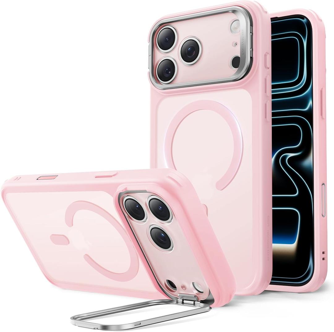 ESR for iPhone 17 Pro Case with Stash Stand, Compatible with MagSafe, Military-Grade Drop Protection Magnetic Phone Case, Scratch-Resistant Back Cover,Frosted Bubblegum Pink
