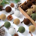 Palonu 24 Pcs Velvet Christmas Balls, 3.15 Inch Flocked Ornaments with Velvet Ribbons, Shatterproof Plastic Bulbs Ornaments for Holiday Xmas Hanging Decoration (Brown, Khaki, Green, Cream White)